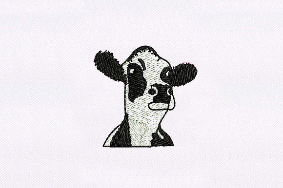 Black & White Cow Face Embroidery Design for Business