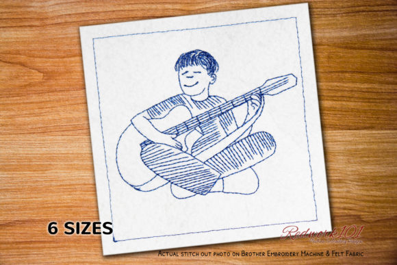 Evaluating the Boy Playing Guitar Lineart Embroidery Design